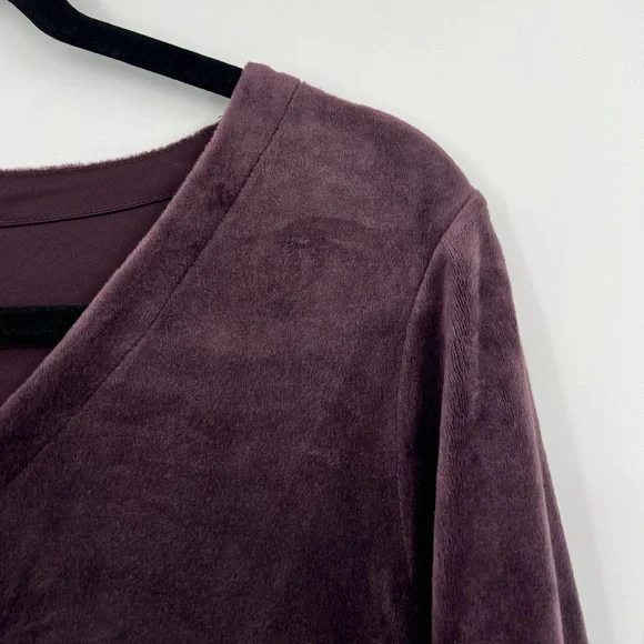 J. Jill Velour Velvet Shift Dress Long Sleeve V Neck Pockets Black Violet Medium - Picture 12 of 13